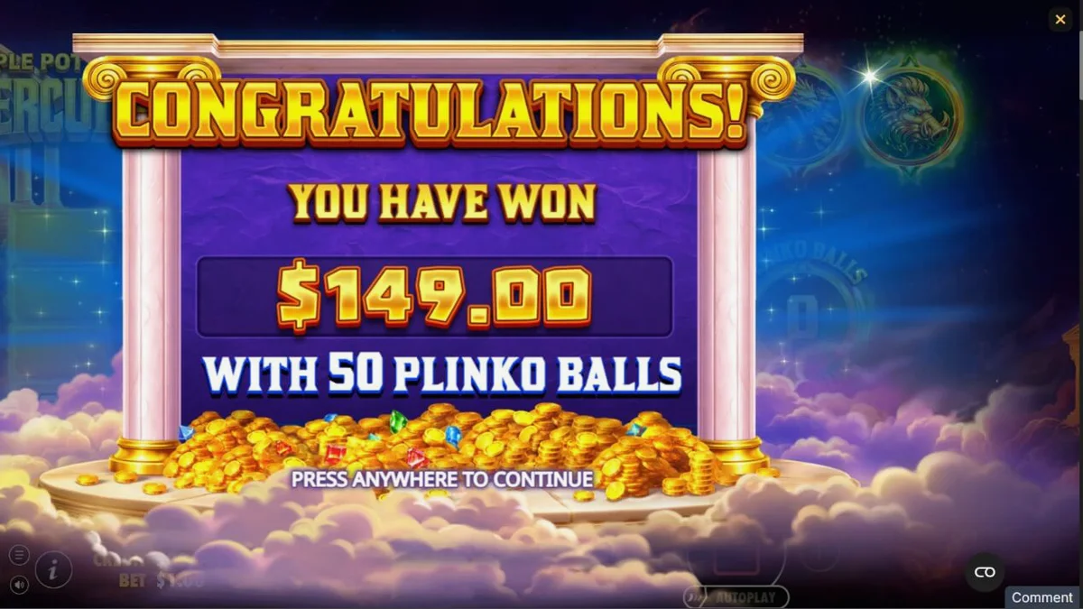 Tampilan antarmuka seluler Triple Pot Plinko – Hercules dengan grafis mitologi yang tajam
